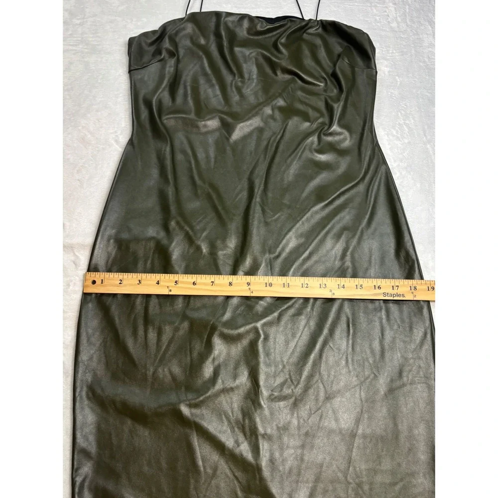 Boohoo Faux Leather Midi Dress Womens Olive Green Good Condition Bodycon Size 10